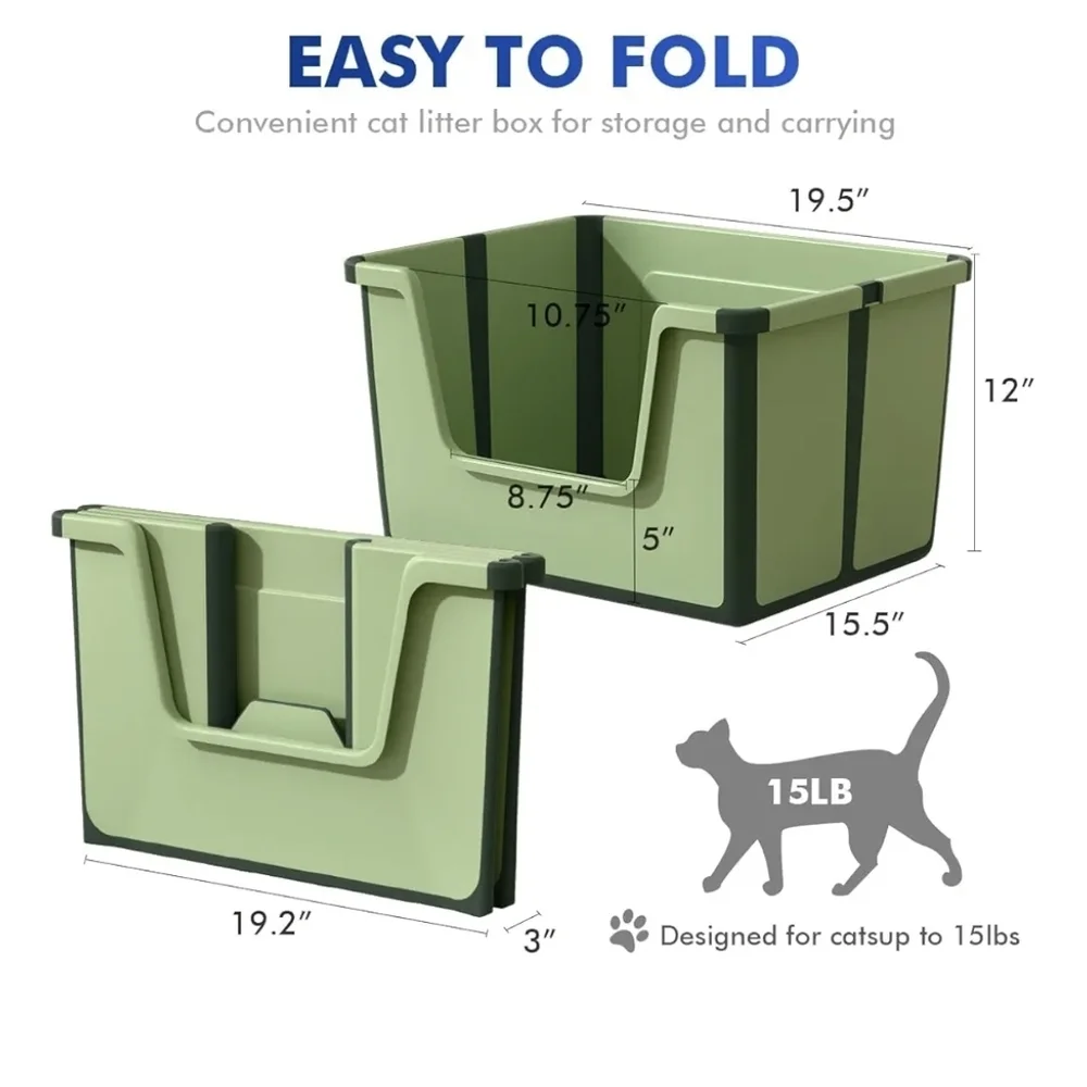 Cat Litter Box Green Foldable Open Top Portable For Travel - Picture 5 of 6